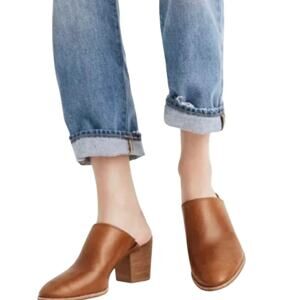 Madewell Cognac Brown Harper Leather Slip On Heeled Mules